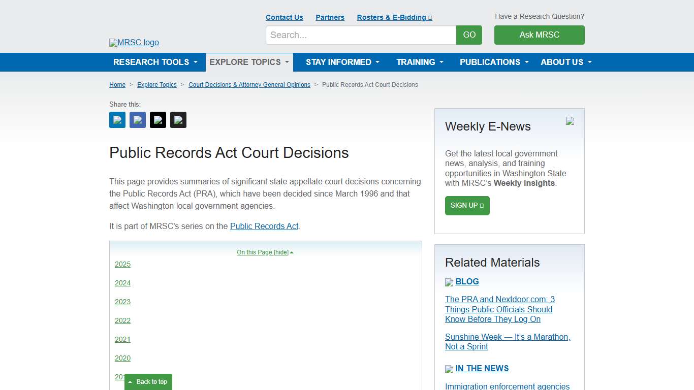 MRSC - Public Records Act Court Decisions